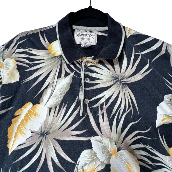 Bamboo Cay Other - Bamboo Cay Mens Hawaiian Polo Shirt LG Black Tropical Floral Cotton Resortwear